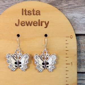 Butterfly Enamel Charm Drop Earrings Sterling Silver Earwires E180